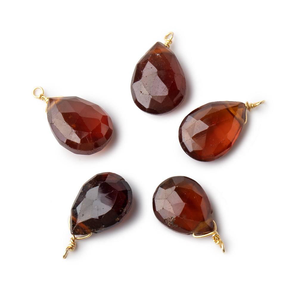 12x9mm Vermeil Wire Wrapped Hessonite Garnet Faceted Pear 1 Focal Pendant - Beadsofcambay.com