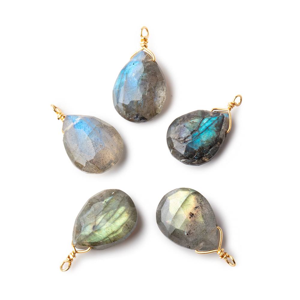 12x9mm Vermeil Wire Wrapped Labradorite Faceted Pear 1 Focal Pendant - Beadsofcambay.com