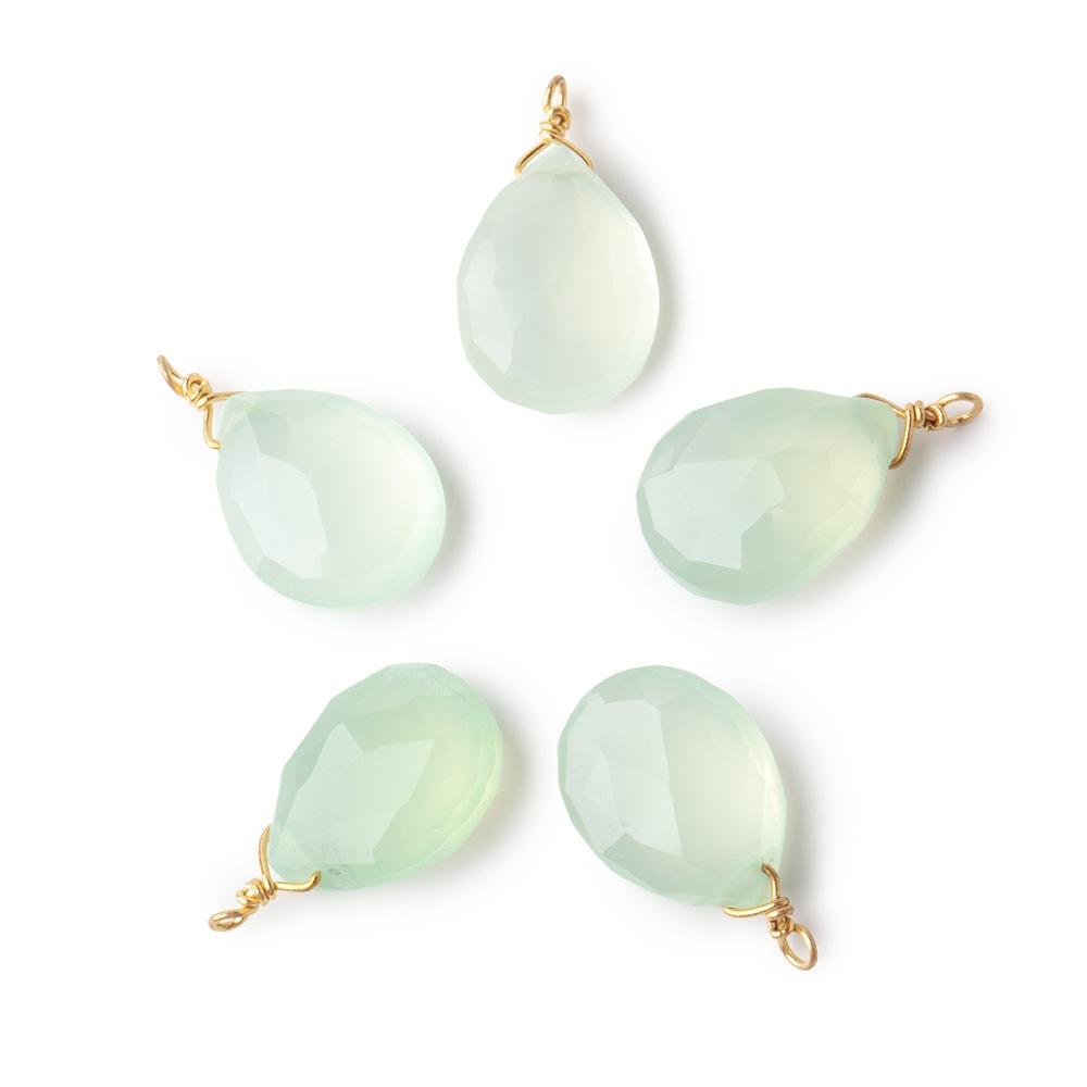 12x9mm Vermeil Wire Wrapped Lime Chalcedony Faceted Pear 1 Focal Pendant - Beadsofcambay.com
