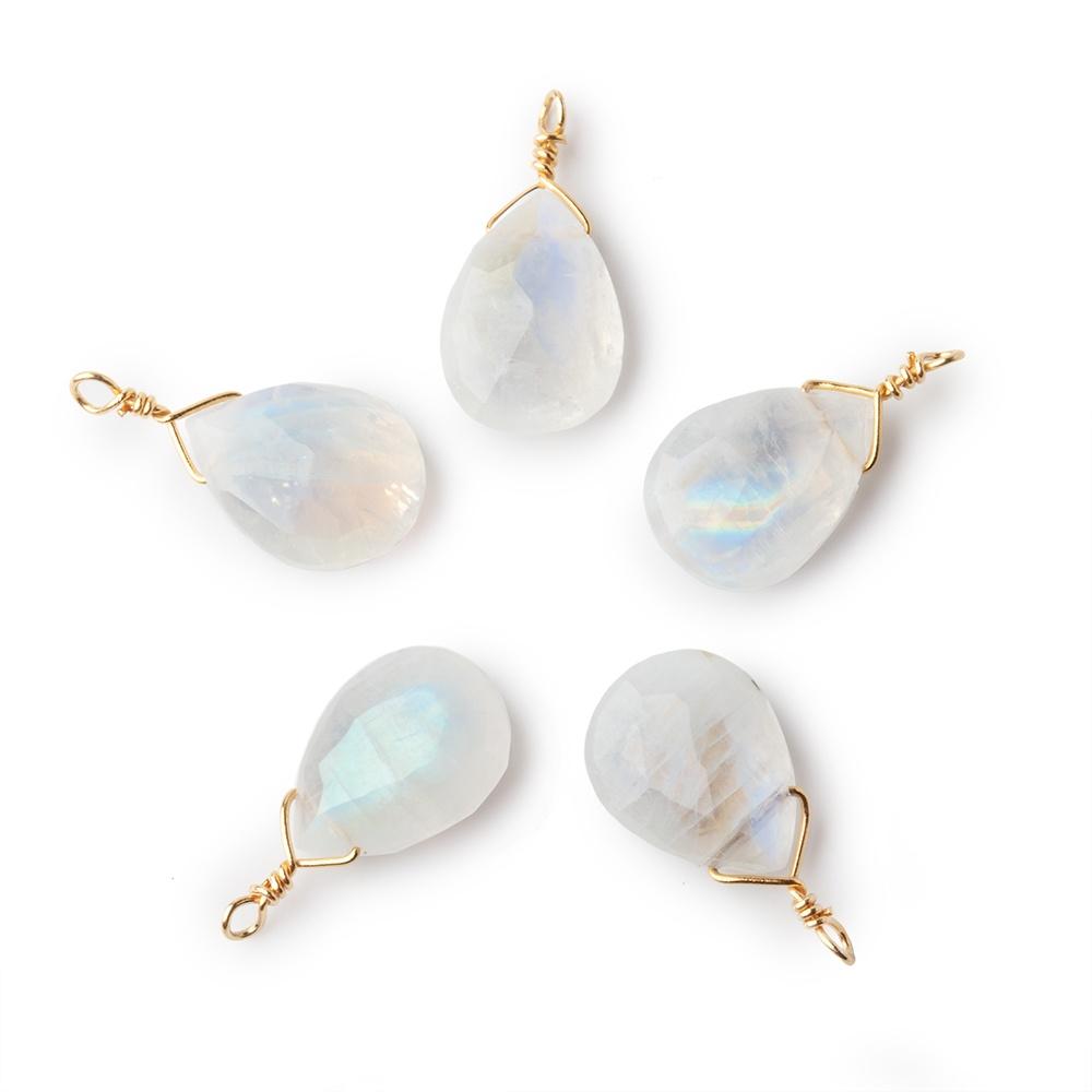 12x9mm Vermeil Wire Wrapped Rainbow Moonstone Faceted Pear 1 Focal Pendant - Beadsofcambay.com