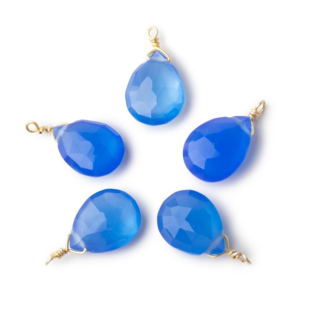 12x9mm Vermeil Wire Wrapped Santorini Chalcedony Faceted Pear 1 Focal Pendant - Beadsofcambay.com