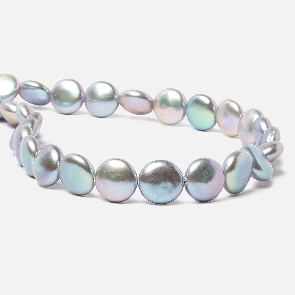 13-13.5mm Silver Coin Freshwater Pearls 16 inch 30 pieces AAA - Beadsofcambay.com