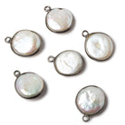 13-14mm Black Gold Bezeled White Coin Freshwater Pearl 1 Ring Focal Pendant 1 piece - Beadsofcambay.com