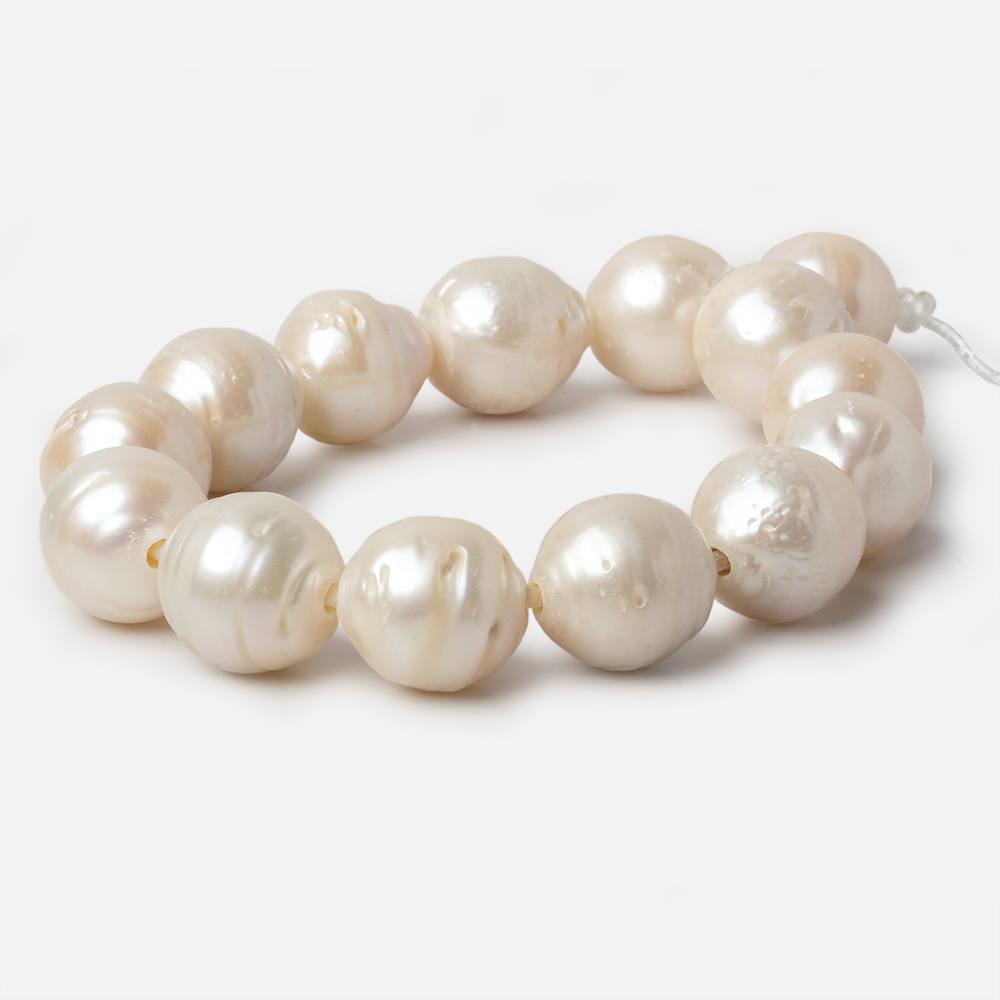 13-14mm Cream White Baroque Large Hole pearls 8 inch 14 pieces - Beadsofcambay.com