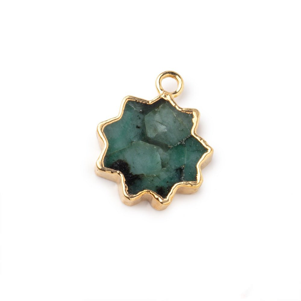 13-14mm Gold Leafed Emerald Star Burst Focal Pendant 1 piece - Beadsofcambay.com