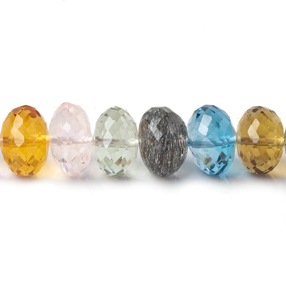 13-14mm Multi Gemstone Faceted Rondelle Beads 16 inches 42 pcs AAA Grade - Beadsofcambay.com