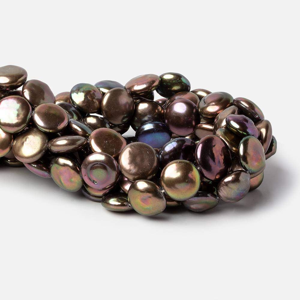 13-14mm Peacock Brown Coin Freshwater Pearls 27 beads 16 inch - Beadsofcambay.com