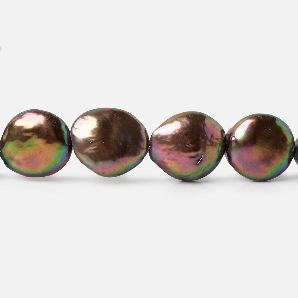 13-14mm Peacock Brown Coin Freshwater Pearls 27 beads 16 inch - Beadsofcambay.com