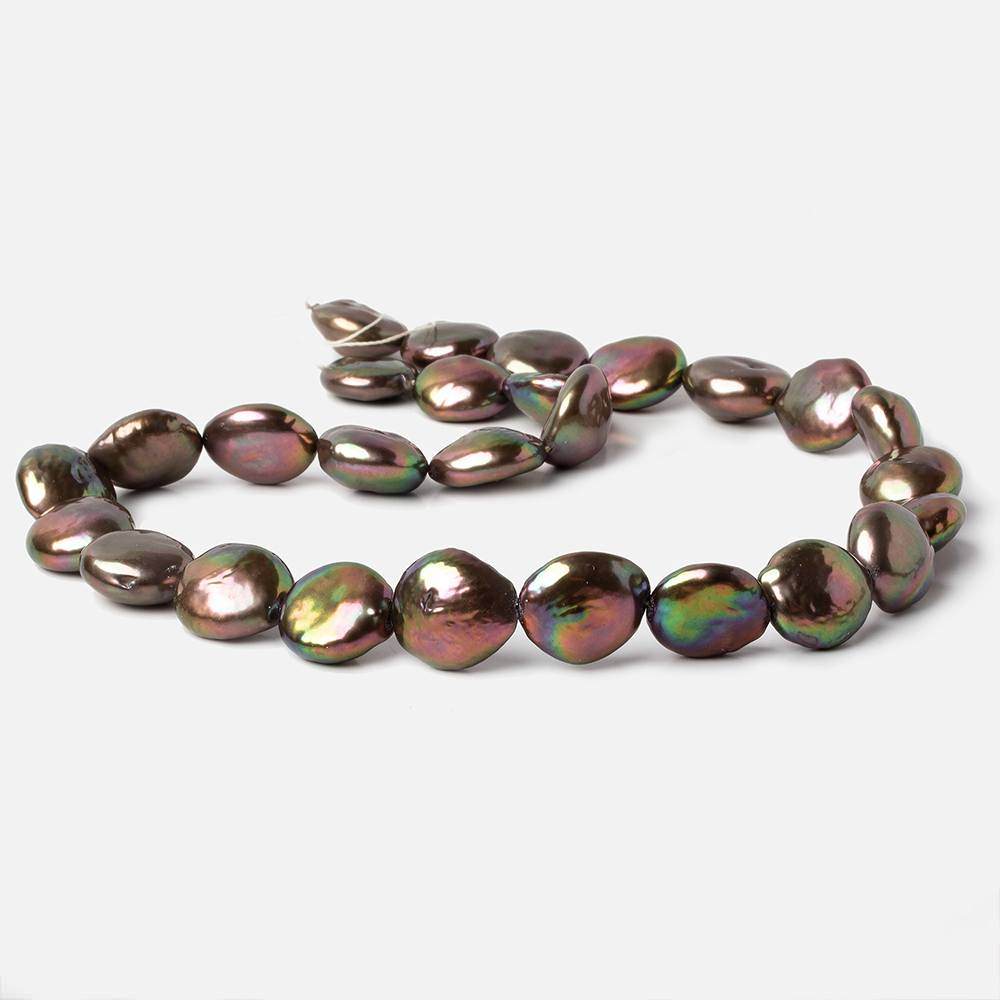 13-14mm Peacock Brown Coin Freshwater Pearls 27 beads 16 inch - Beadsofcambay.com