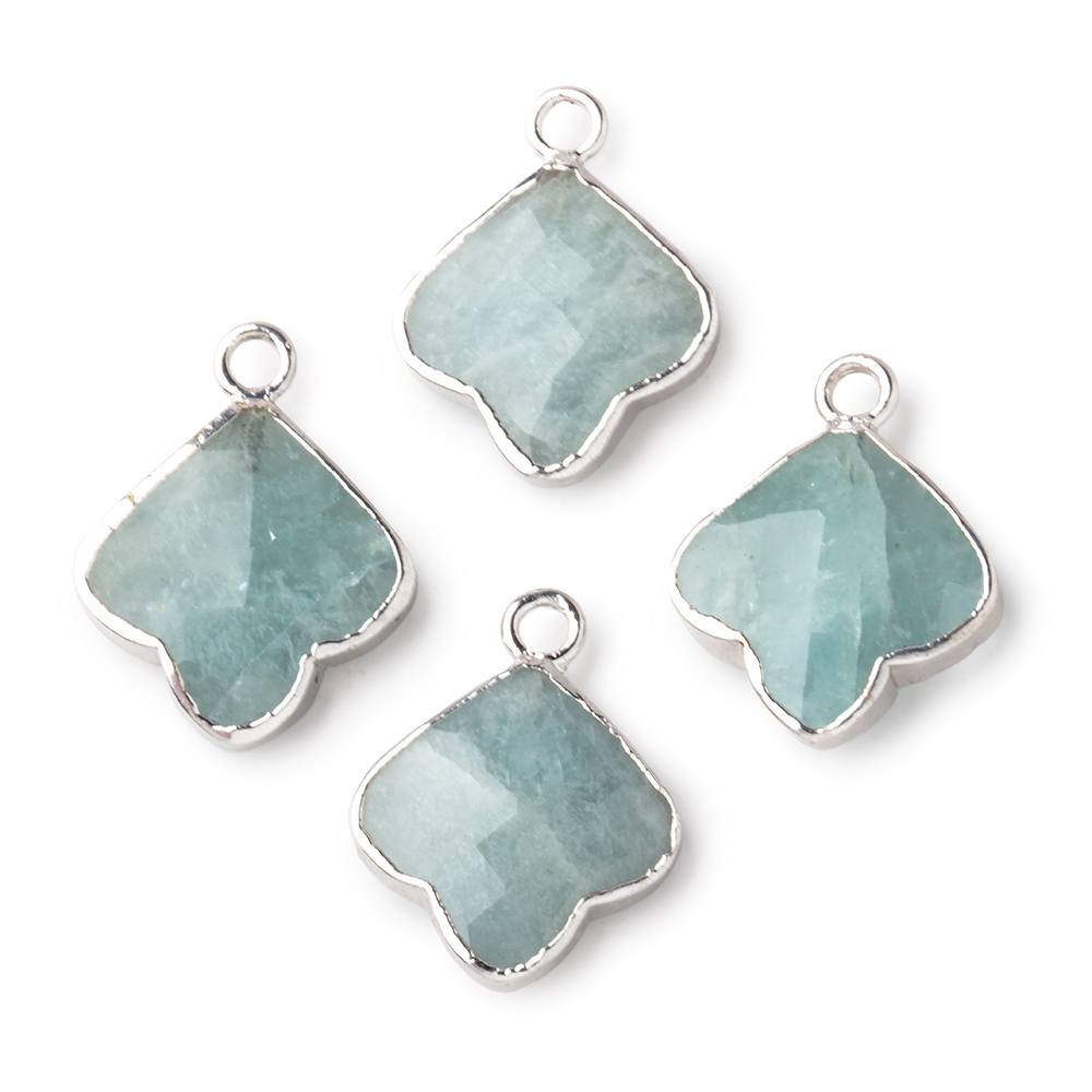 13-14mm Silver Leafed Aquamarine Faceted Trillium Flower Focal Pendant 1 piece - Beadsofcambay.com