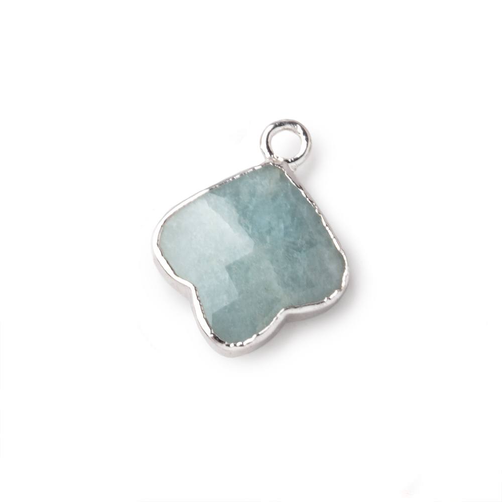 13-14mm Silver Leafed Aquamarine Faceted Trillium Flower Focal Pendant 1 piece - Beadsofcambay.com