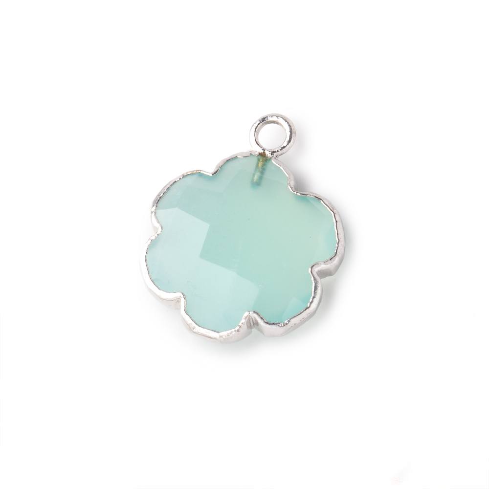 13-14mm Silver Leafed Seafoam Blue Chalcedony Faceted Flower Focal Pendant 1 piece - Beadsofcambay.com