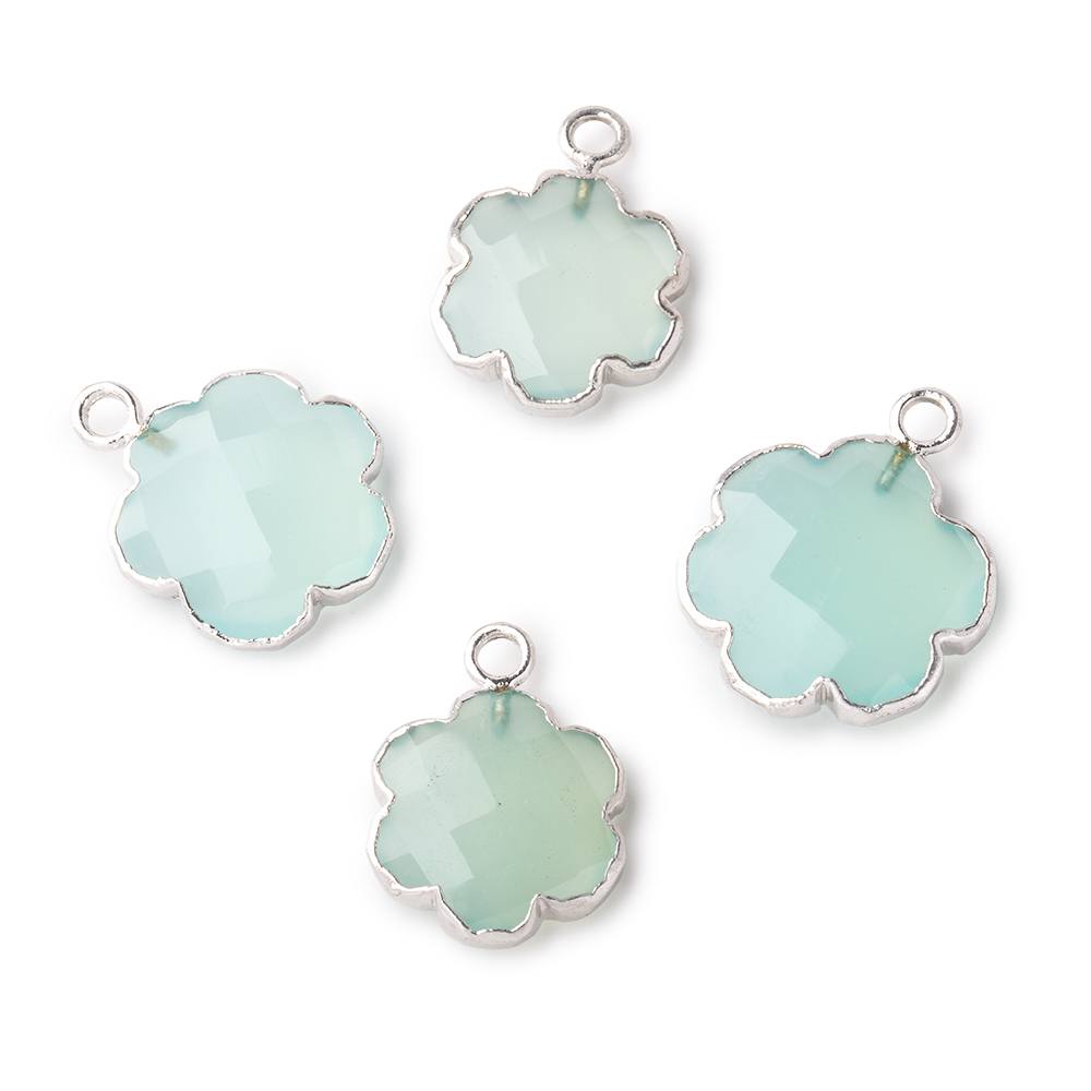 13-14mm Silver Leafed Seafoam Blue Chalcedony Faceted Flower Focal Pendant 1 piece - Beadsofcambay.com