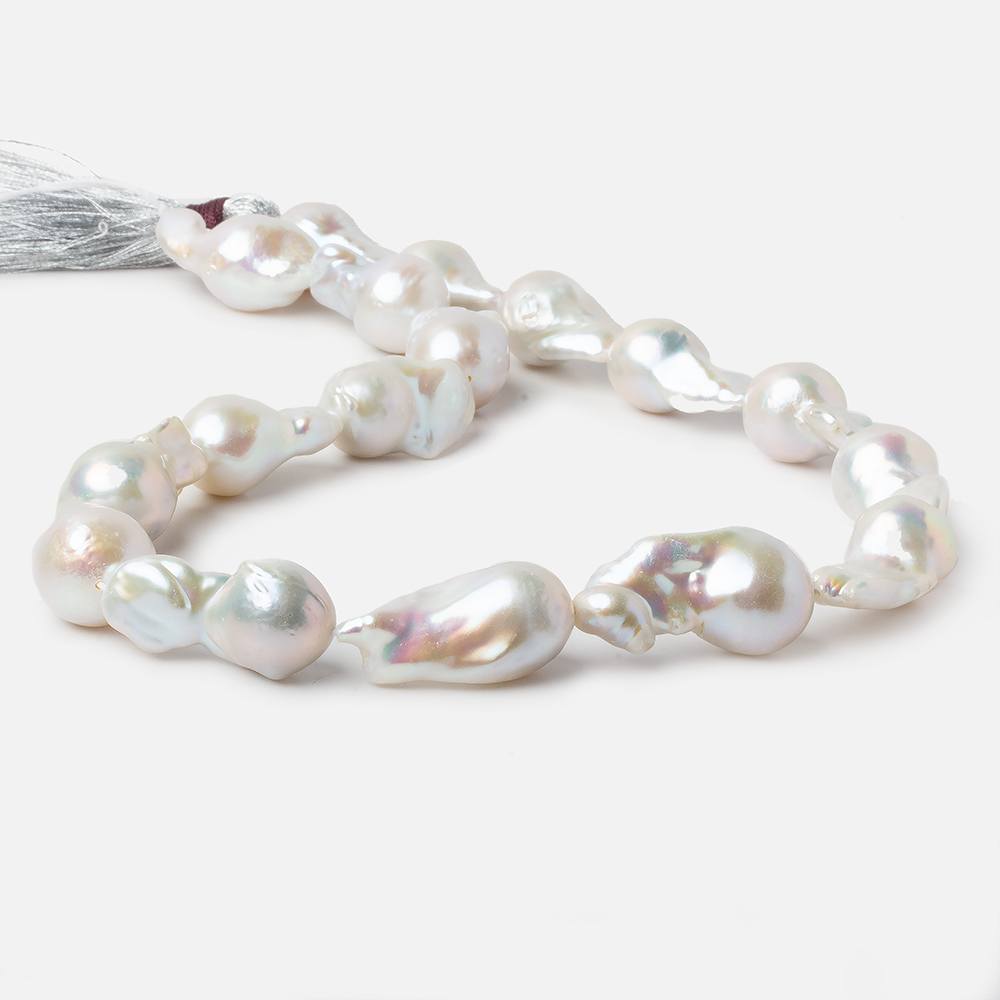 13--14mm White Ultra Baroque Freshwater Pearls 17 inch 17 pieces AA 0.8mm drill hole - Beadsofcambay.com