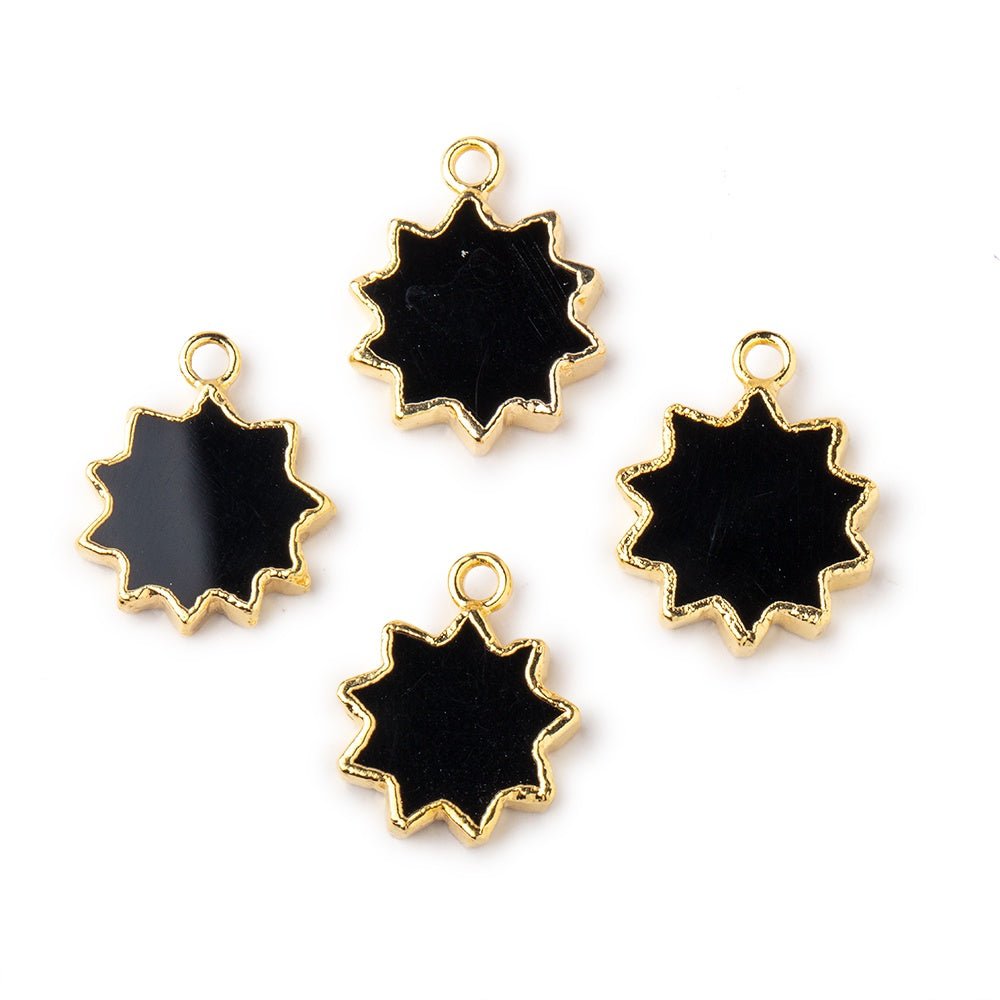 13-15mm Gold Leafed Black Onyx Star Burst Focal Pendant 1 piece - Beadsofcambay.com