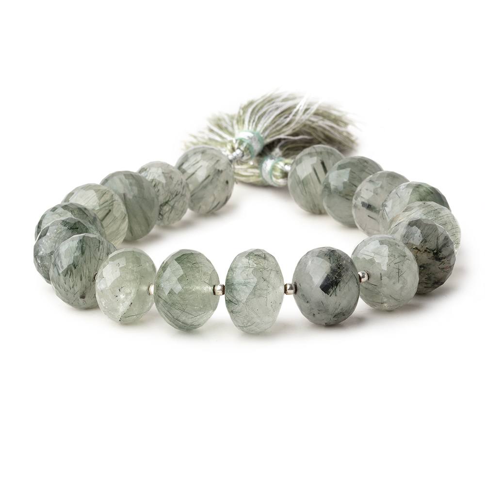 13-15mm Green Tourmalinated Quartz Faceted Rondelles 8 inch 18 Beads - Beadsofcambay.com