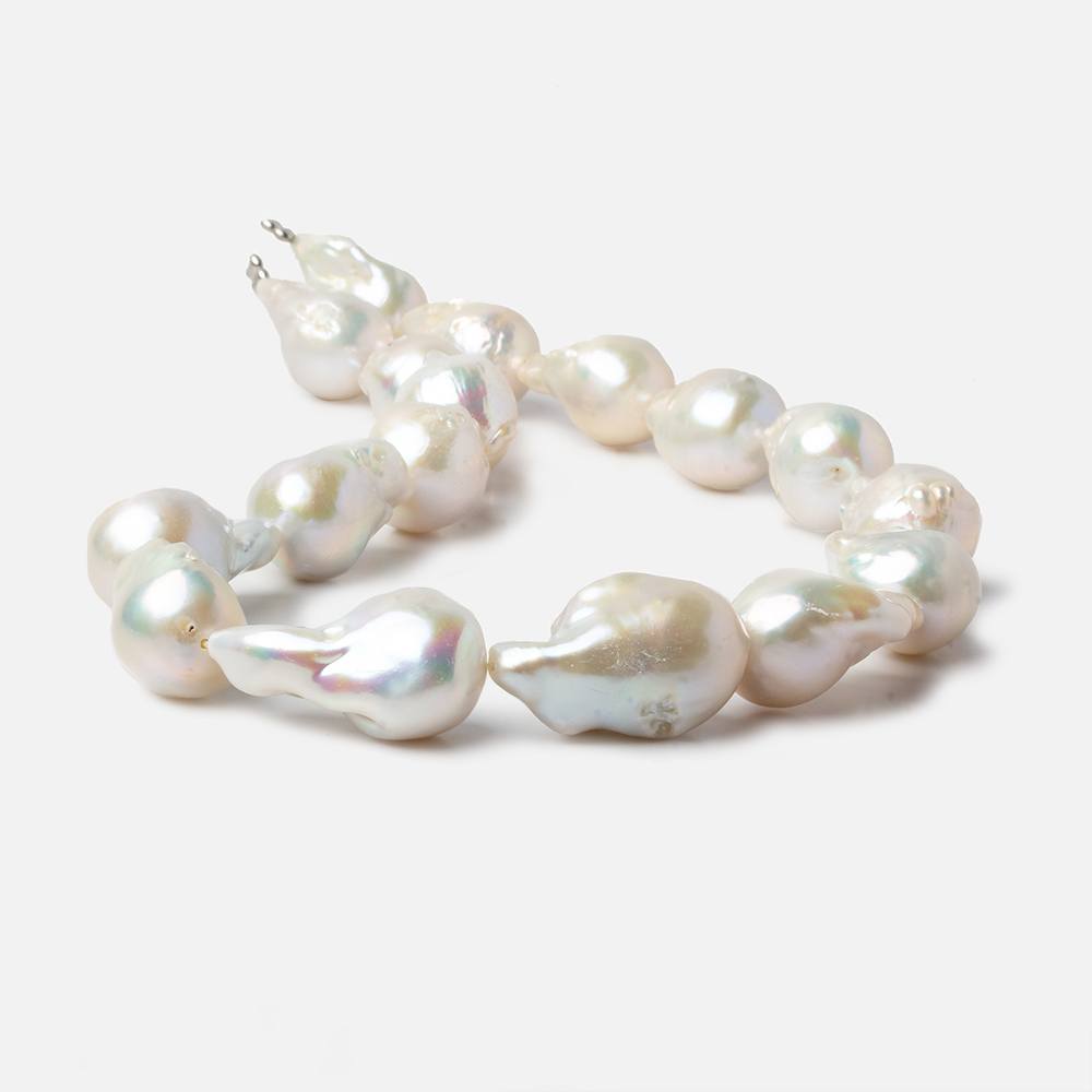 13-15mm White Ultra Baroque Freshwater Pearls 16.5 inch 17 pieces AA 0.8mm drill hole - Beadsofcambay.com