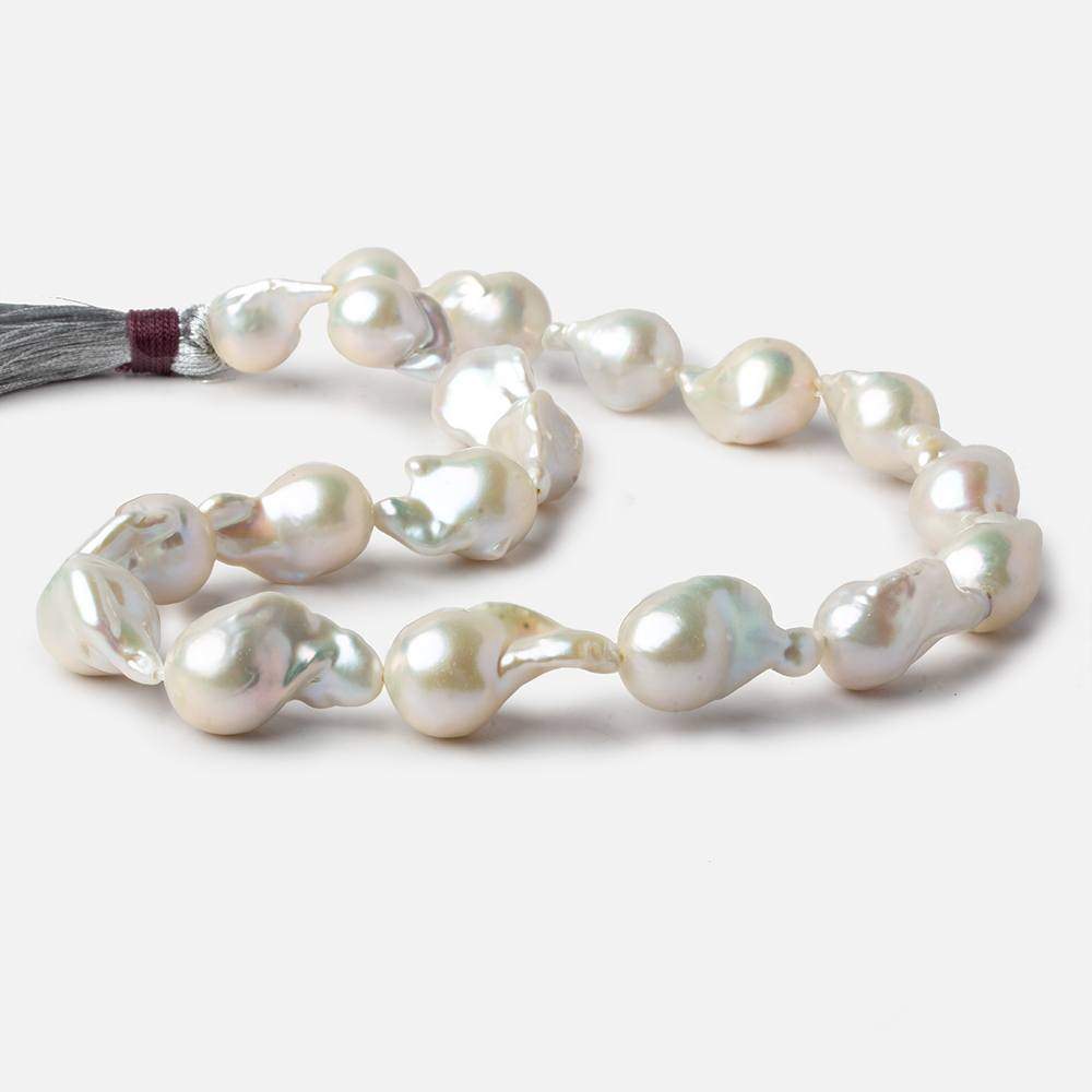 13-15mm White Ultra Baroque Freshwater Pearls 16.5 inch 19 pieces AA 0.8mm drill hole - Beadsofcambay.com