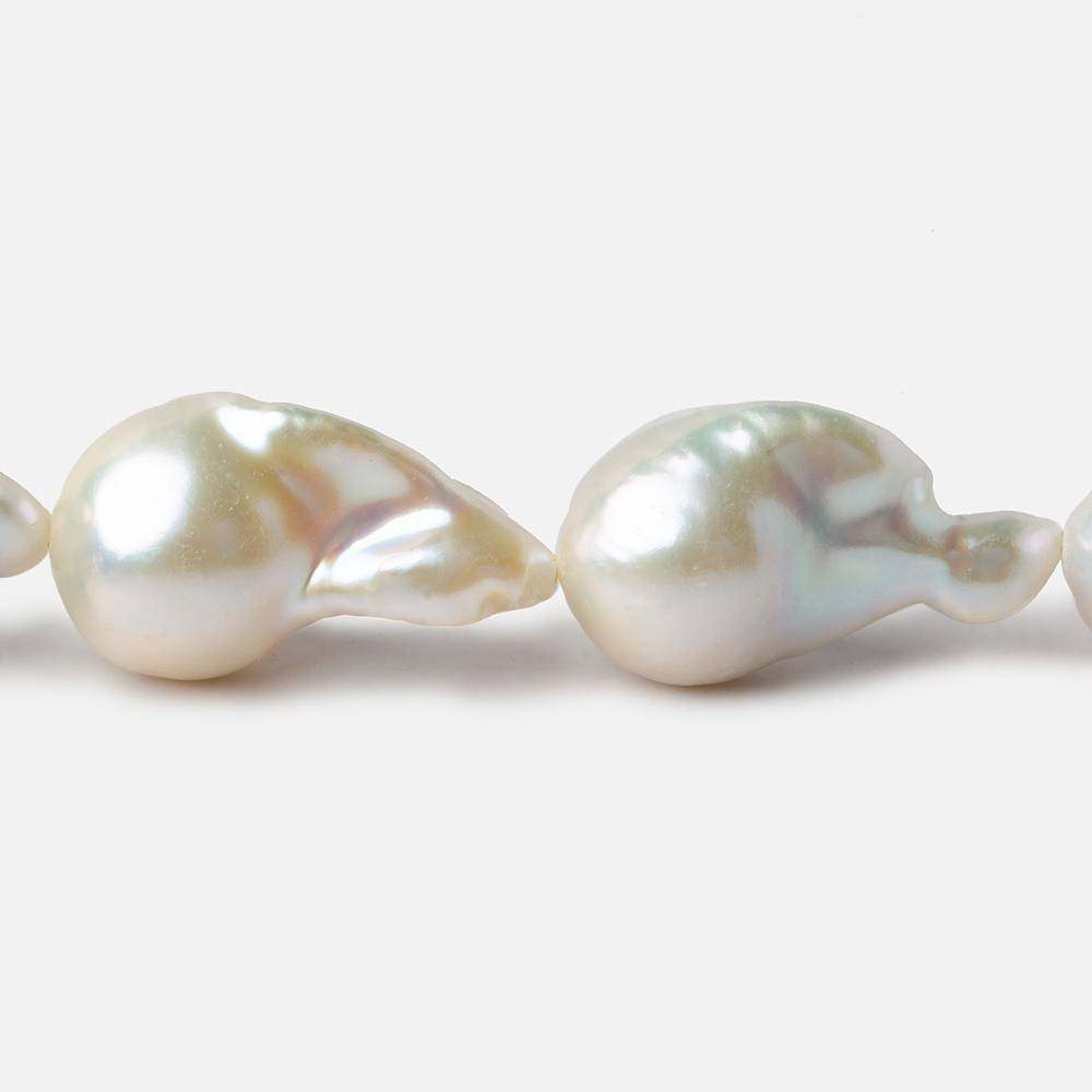 13-15mm White Ultra Baroque Freshwater Pearls 16.5 inch 19 pieces AA 0.8mm drill hole - Beadsofcambay.com