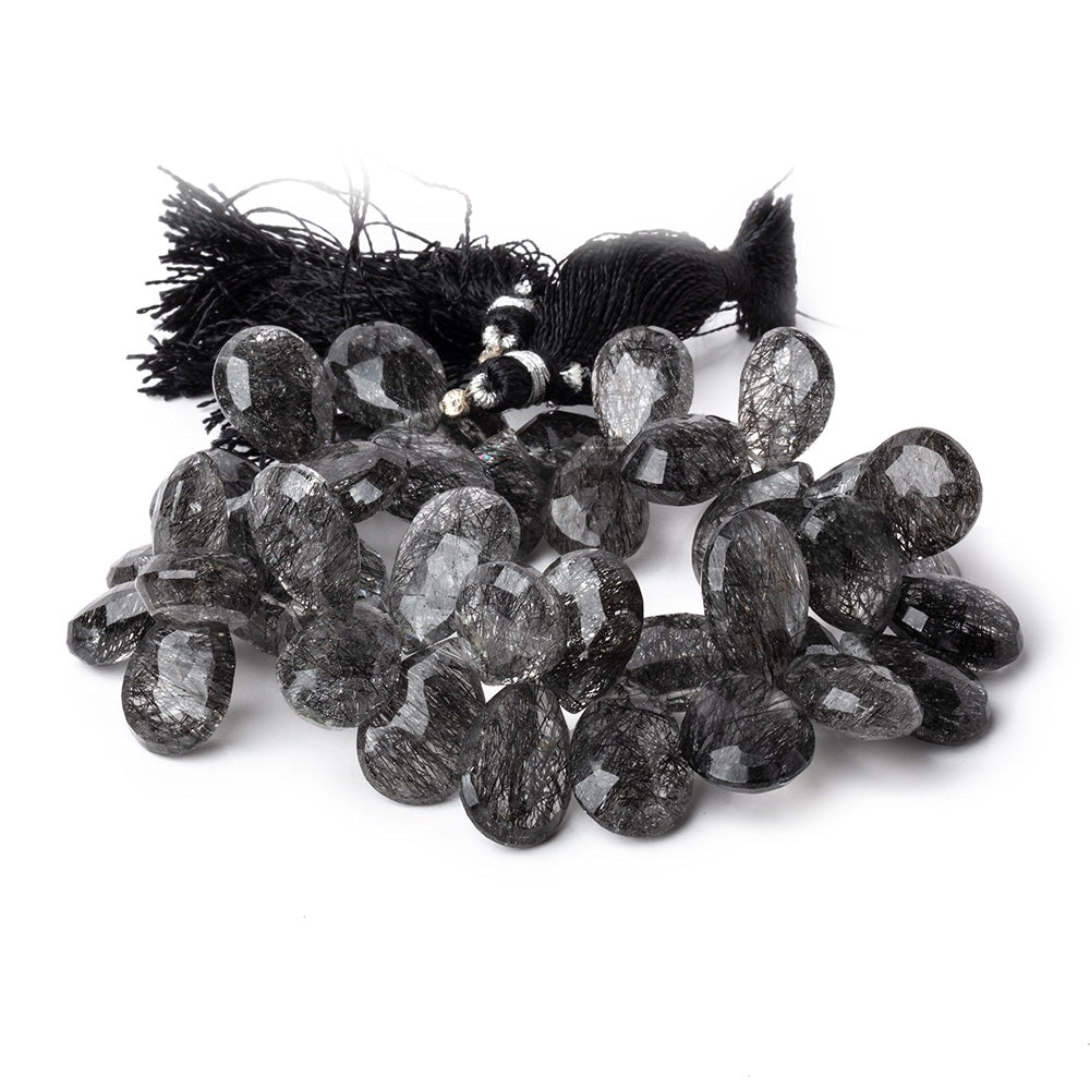 13-16mm Black Tourmalinated Quartz Faceted Pear Beads 7.5 inch 44 pieces AA - Beadsofcambay.com