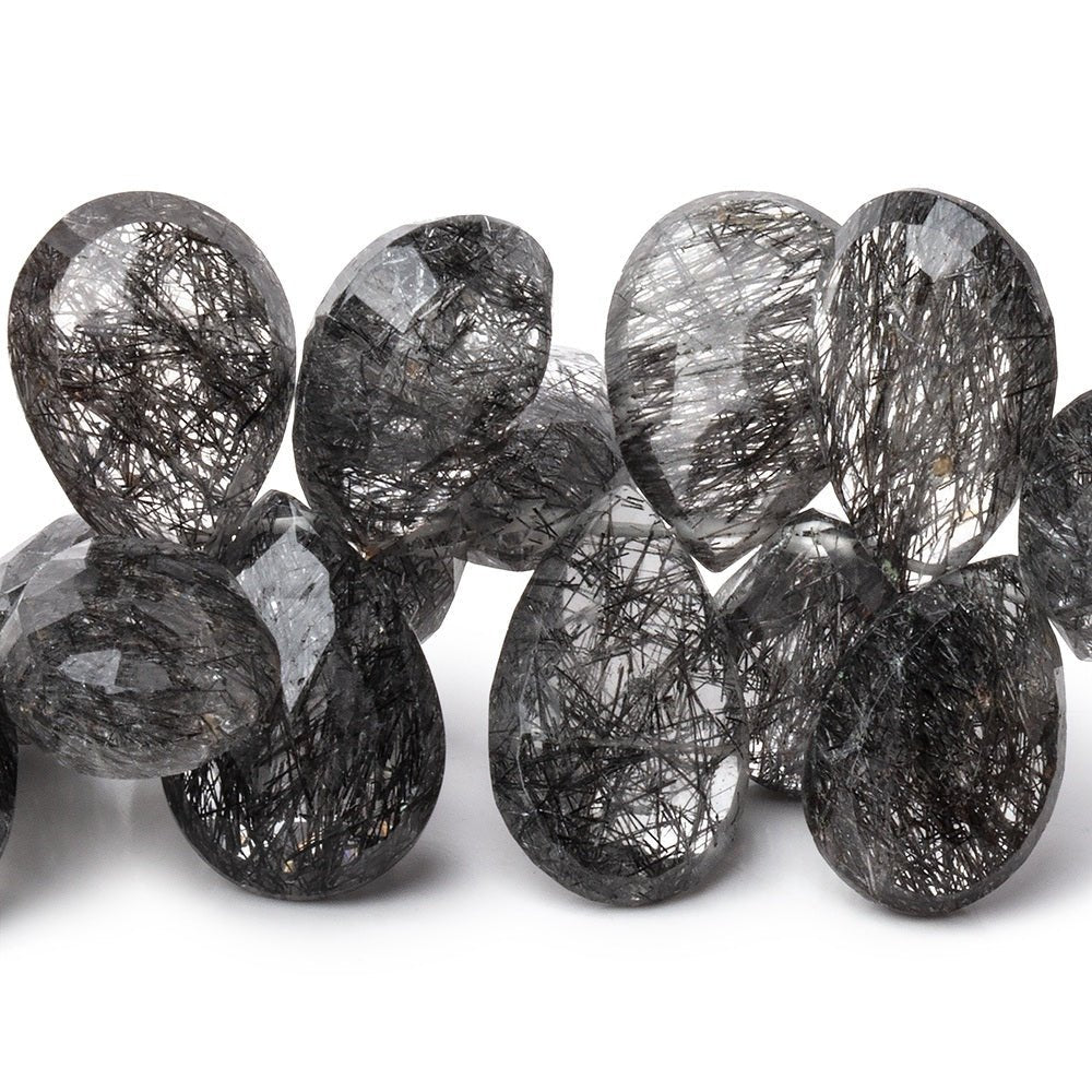 13-16mm Black Tourmalinated Quartz Faceted Pear Beads 7.5 inch 44 pieces AA - Beadsofcambay.com