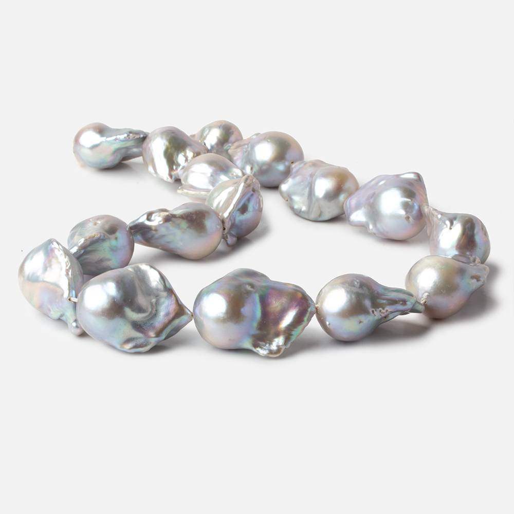 13-16mm Silver Ultra Baroque Freshwater Pearls 16 inch 16 pcs .8mm drill hole AAA - Beadsofcambay.com
