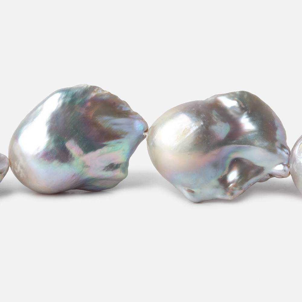 13-16mm Silver Ultra Baroque Freshwater Pearls 16 inch 16 pcs .8mm drill hole AAA - Beadsofcambay.com