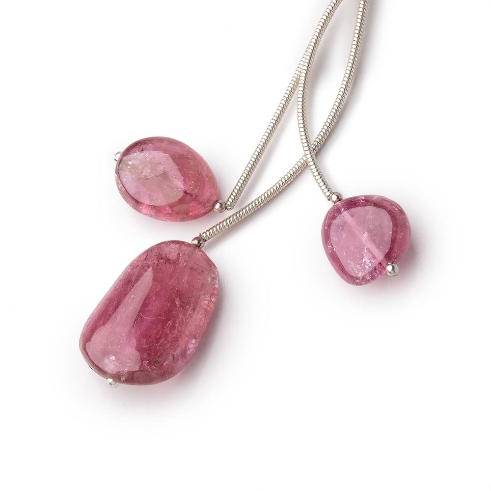 13-21mm Rubelite Tourmaline Plain Nugget Focal Beads Set of 3 AA - Beadsofcambay.com