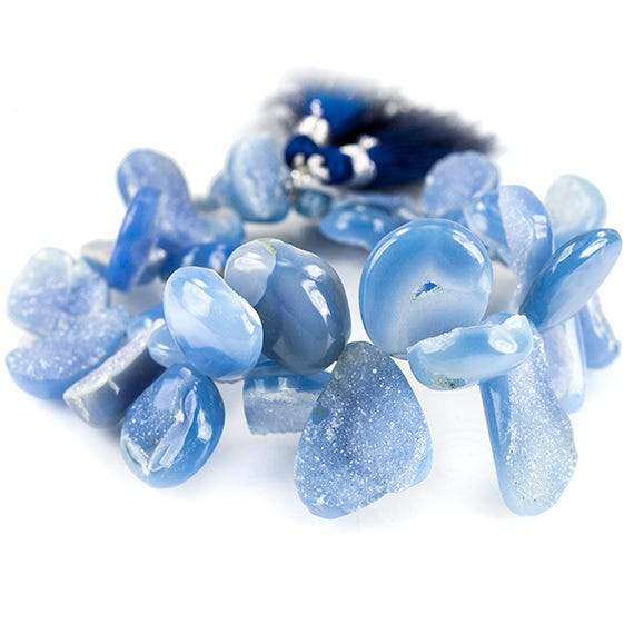 13 - 23mm Santorini Blue Agate Petite Drusy Free Form Beads 33 pieces - Beadsofcambay.com
