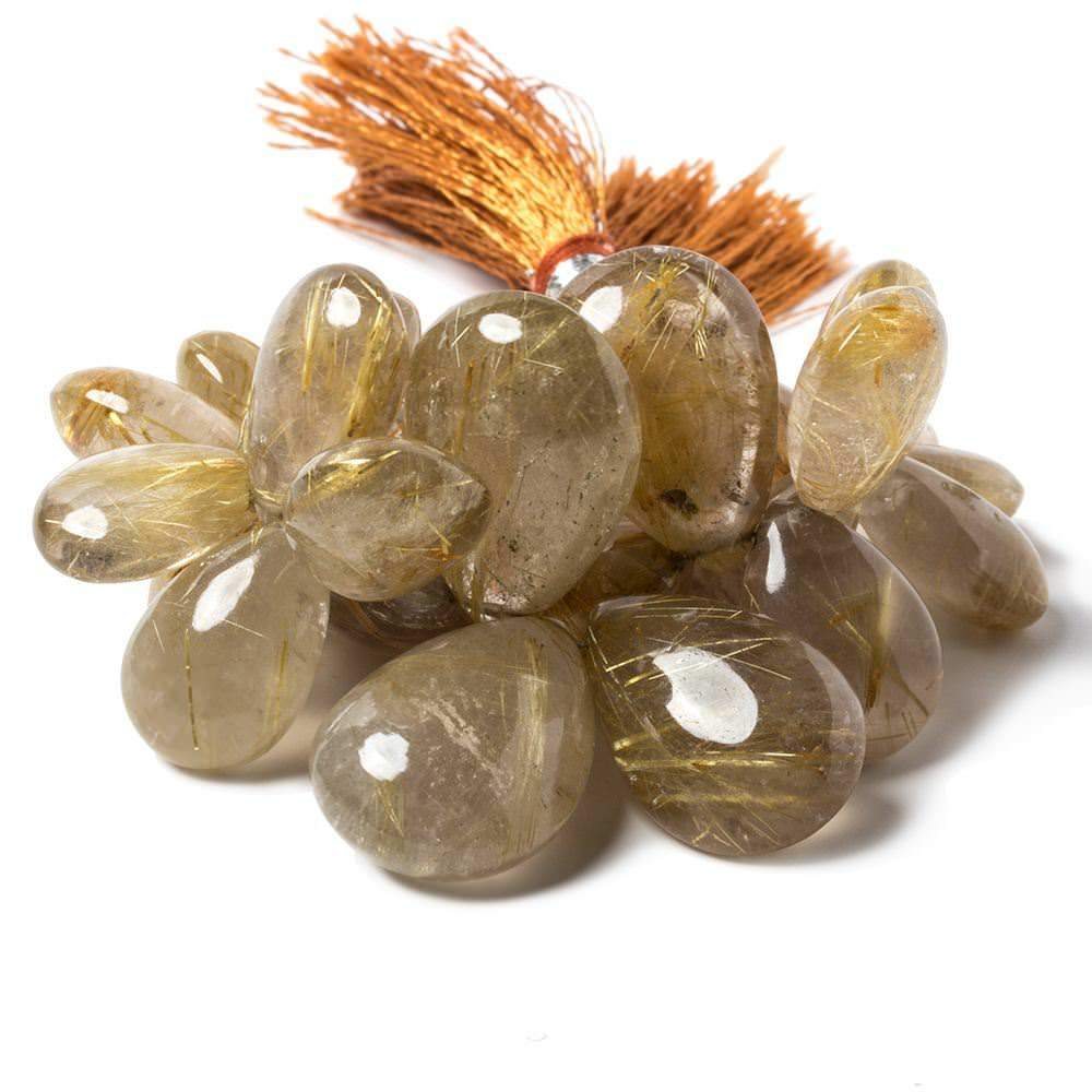 13-24mm Rutilated Quartz Plain Pear Beads 7.5 inch 27 beads - Beadsofcambay.com