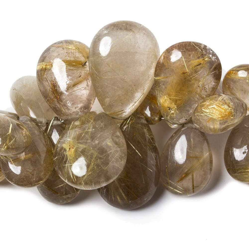 13-24mm Rutilated Quartz Plain Pear Beads 7.5 inch 27 beads - Beadsofcambay.com