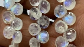 BeadsofCambay 6.5mm Rainbow Moonstone Faceted Heart Beads 7.5 inch 50 pieces AA