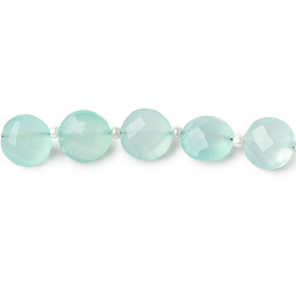 8mm Sea Blue Chalcedony faceted coin beads 8 inch 22 pieces A - BeadsofCambay.com