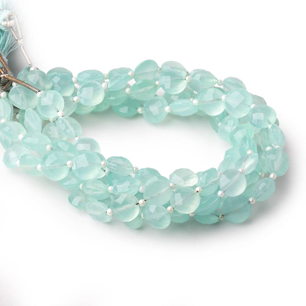 8mm Sea Blue Chalcedony faceted coin beads 8 inch 22 pieces A - BeadsofCambay.com