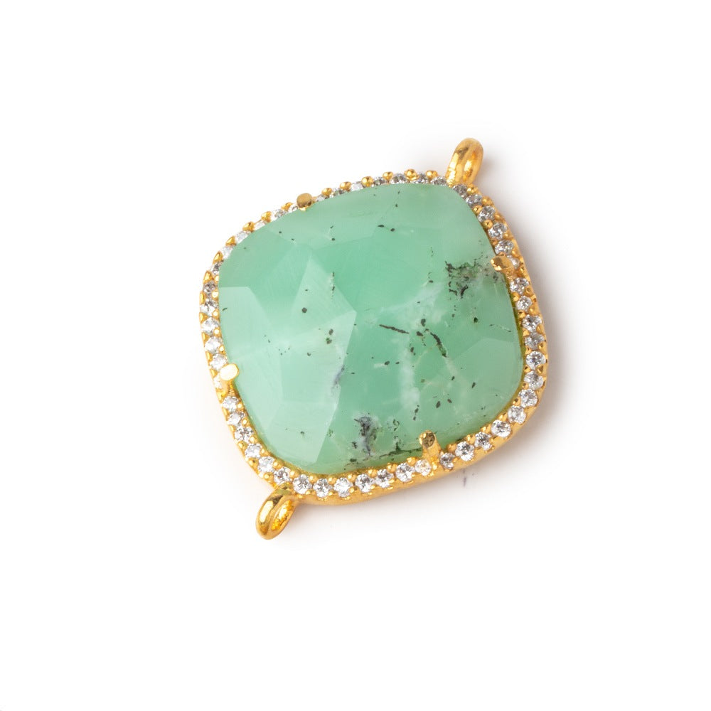 21x21mm Vermeil Bezel CZ & Chrysoprase Pillow Connector 1 focal bead - BeadsofCambay.com