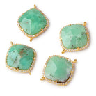 21x21mm Vermeil Bezel CZ & Chrysoprase Pillow Connector 1 focal bead - BeadsofCambay.com