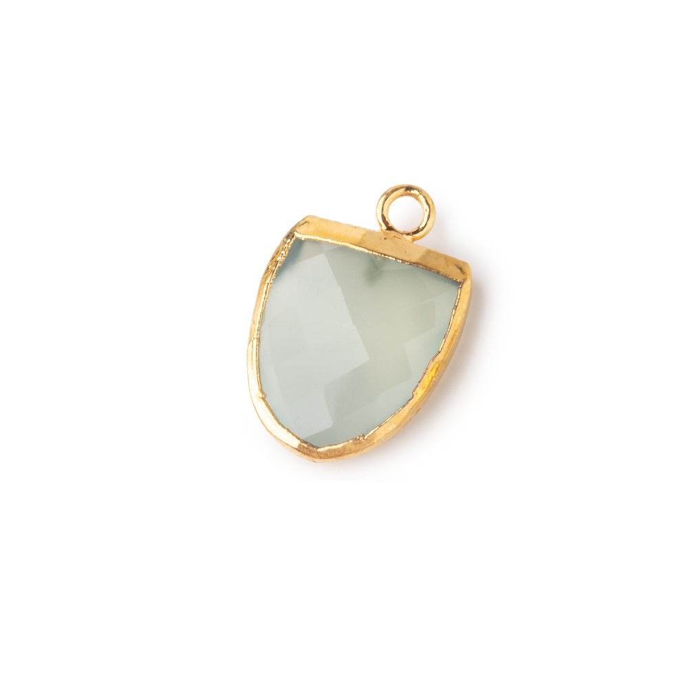 14x12mm Gold Leafed SeaGlass Green Chalcedony Half Oval Pendant 1 focal bead - BeadsofCambay.com