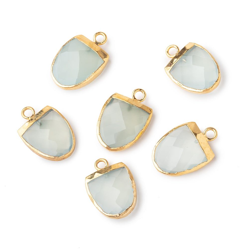 14x12mm Gold Leafed SeaGlass Green Chalcedony Half Oval Pendant 1 focal bead - BeadsofCambay.com