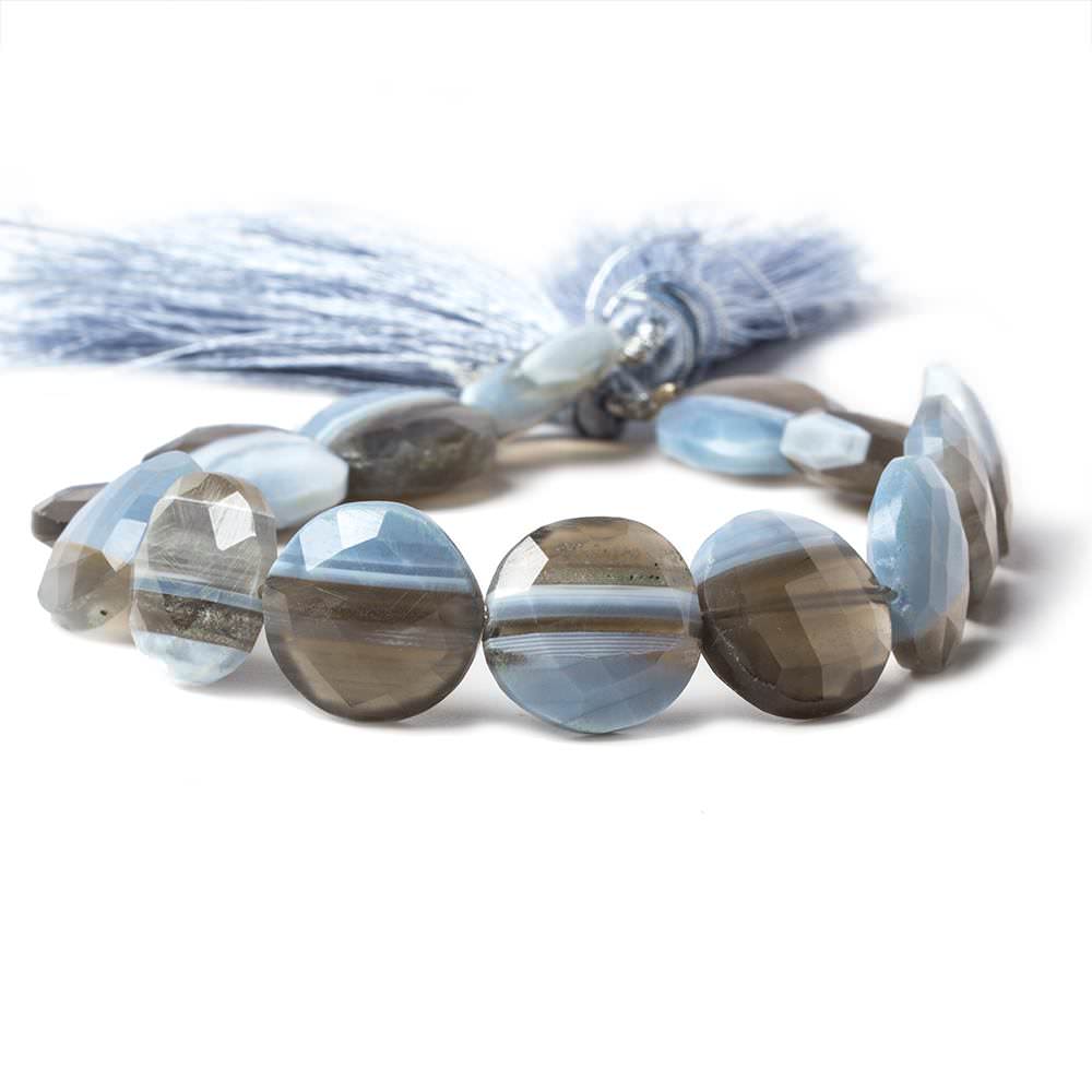 13.5-14.5mm Owyhee Natural Blue Opal faceted coin beads 15 pieces - Beadsofcambay.com