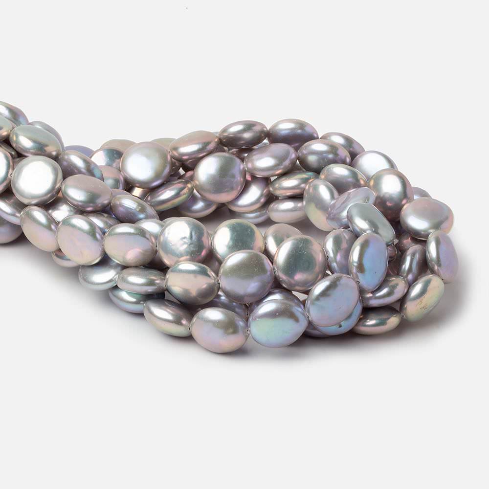 13.5-14mm Silver Rose' Peacock Coin Freshwater Pearls 16 inch 30 pieces AAA - Beadsofcambay.com