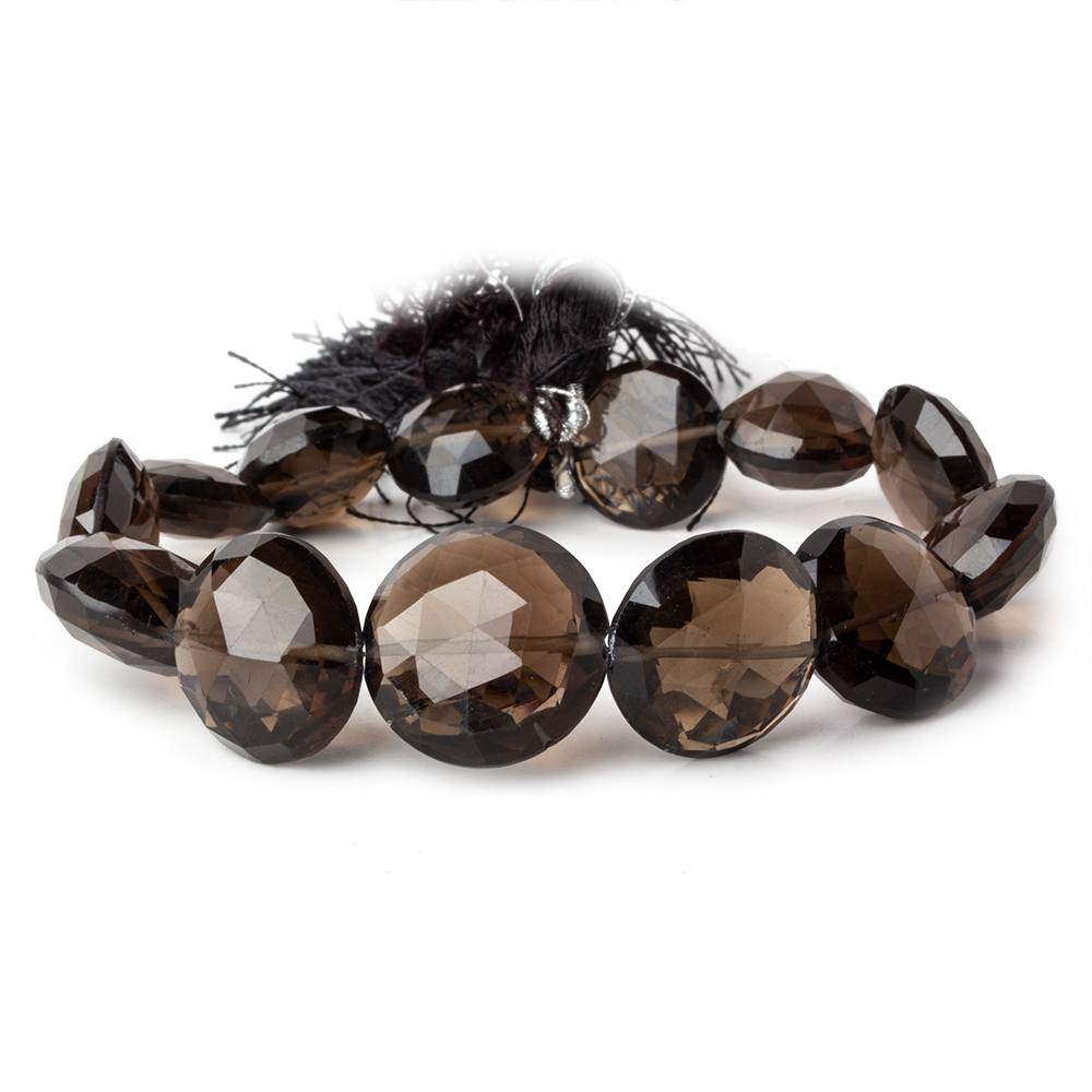 13.5-18mm Dark Smoky Quartz Faceted Coins 7.75 inch 13 beads AAA - Beadsofcambay.com