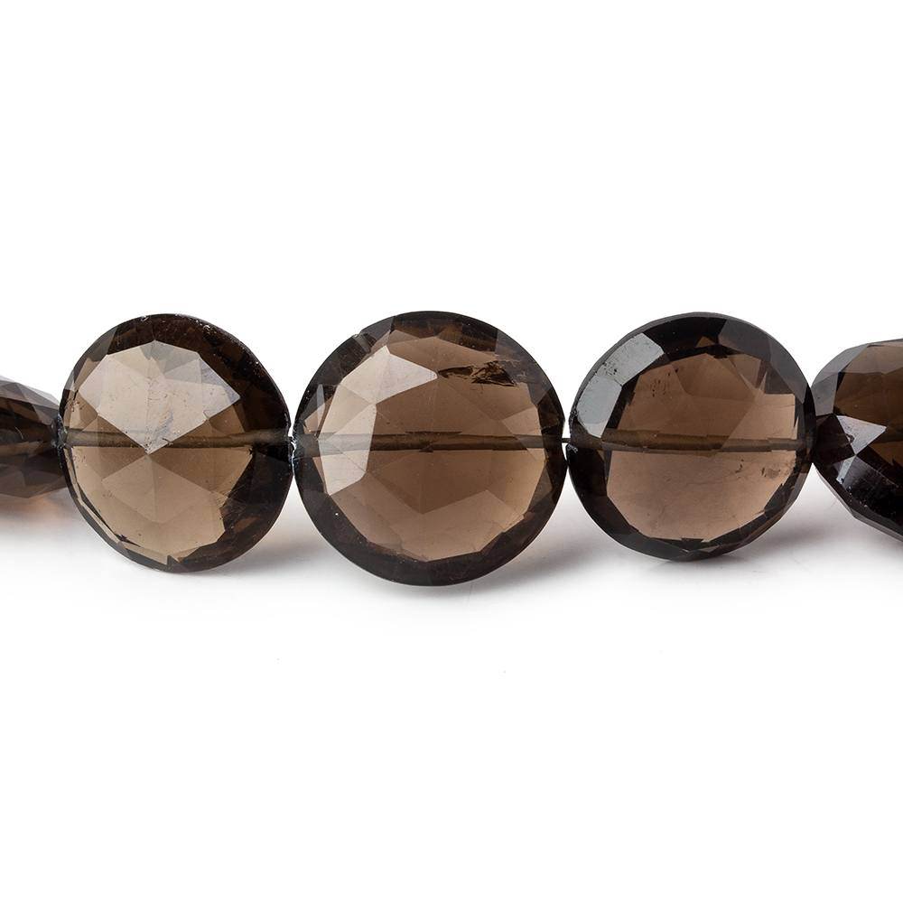 13.5-18mm Dark Smoky Quartz Faceted Coins 7.75 inch 13 beads AAA - Beadsofcambay.com