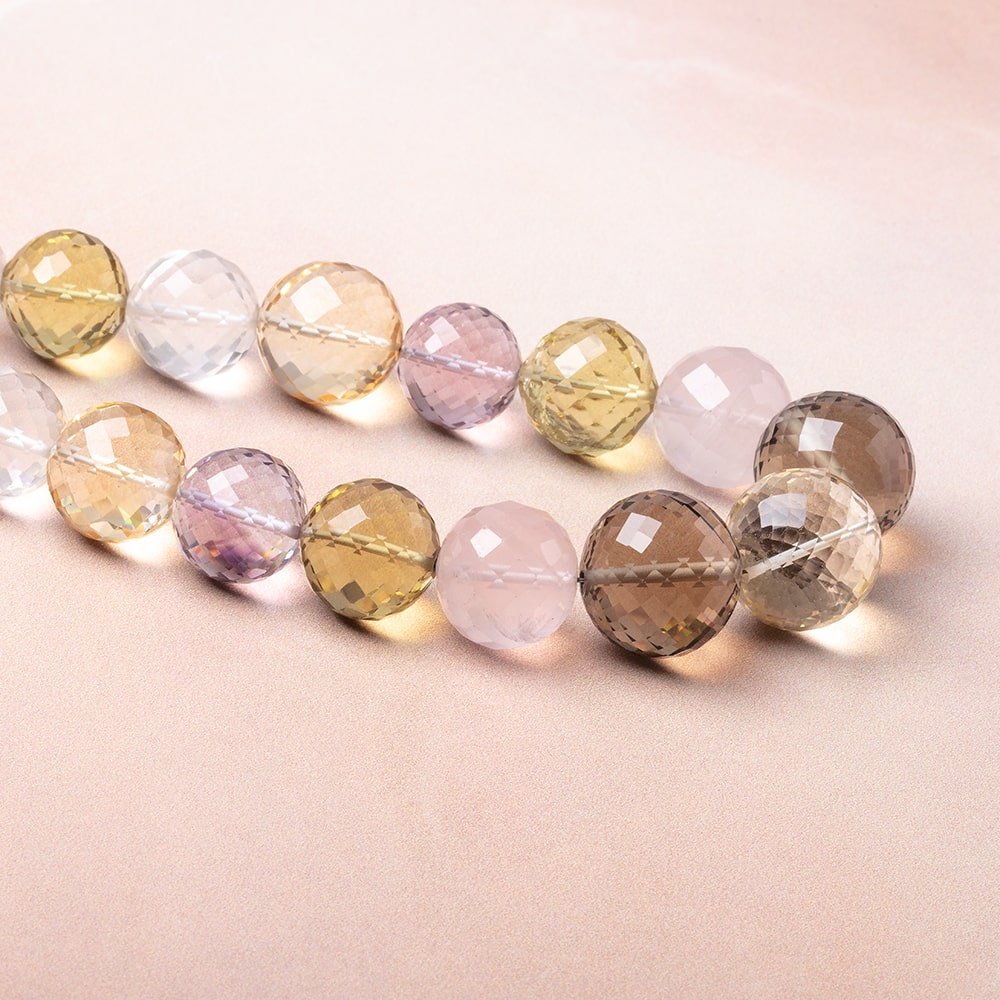 13.5-18mm Multi Gemstone German Faceted Round beads 16 inch 27 pieces AA - Beadsofcambay.com