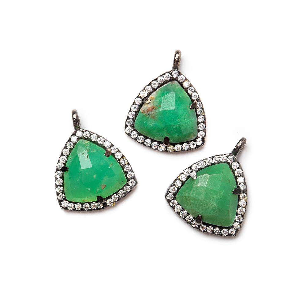 13.5mm Black Gold Bezel White CZ and Chrysoprase Triangle Pendant 1 piece - Beadsofcambay.com