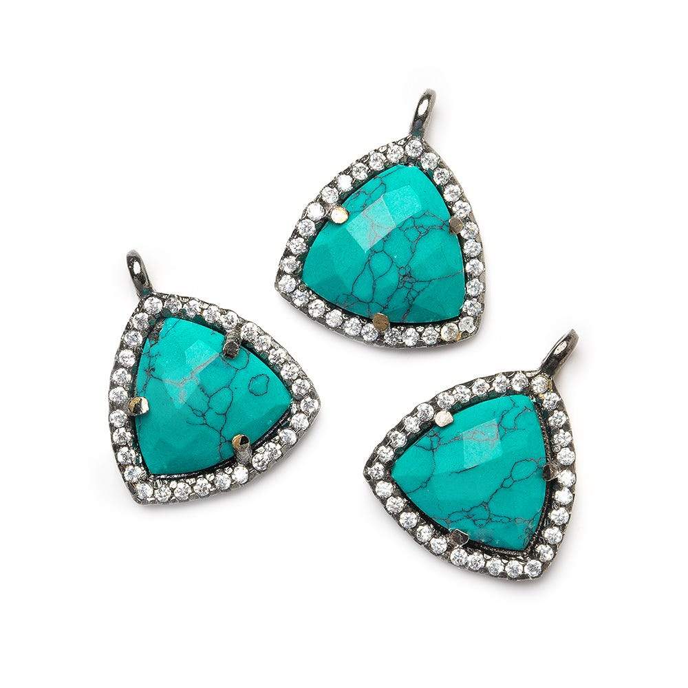 13.5mm Black Gold Bezel White CZ and Synthetic Turquoise Triangle Pendant 1 piece - Beadsofcambay.com
