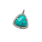 13.5mm Black Gold Bezel White CZ and Synthetic Turquoise Triangle Pendant 1 piece - Beadsofcambay.com