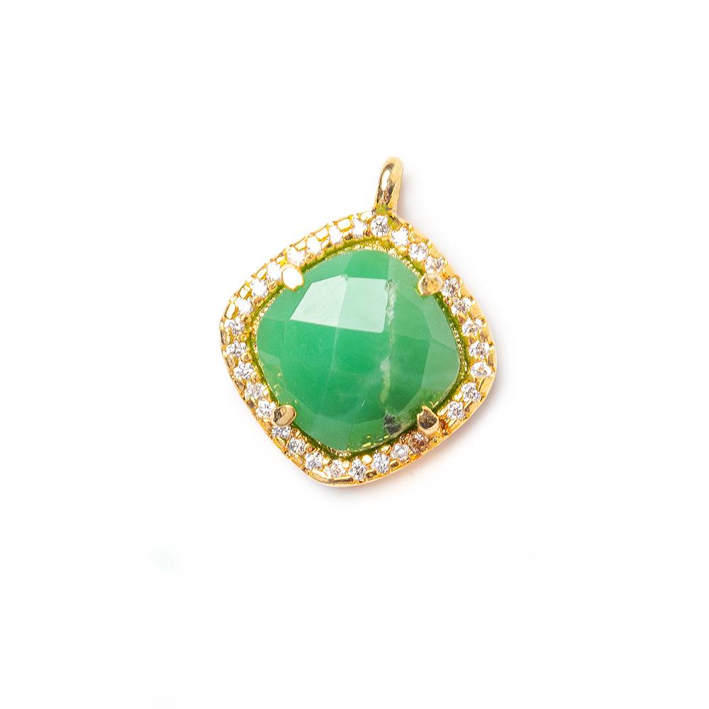 13.5mm Gold Bezel White CZ & Chrysoprase Cushion Pendant 1 piece - Beadsofcambay.com