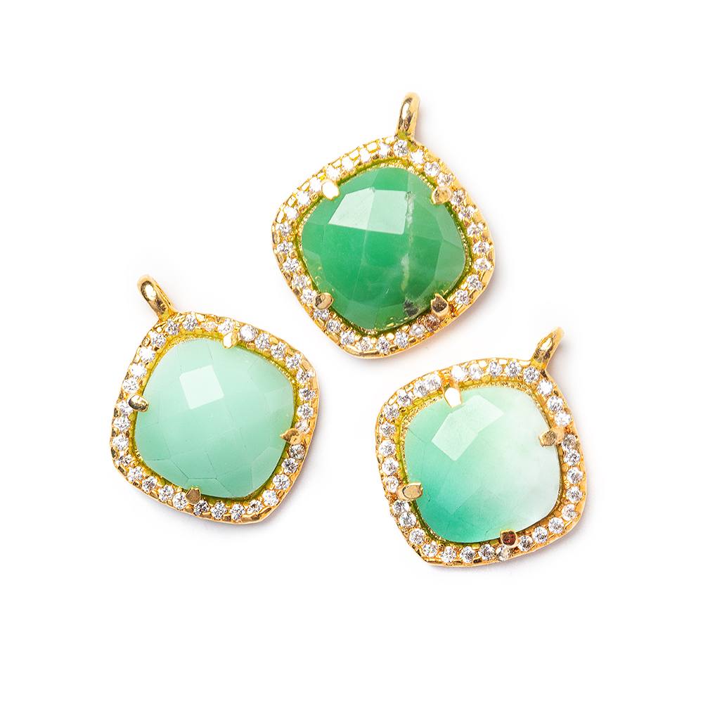 13.5mm Gold Bezel White CZ & Chrysoprase Cushion Pendant 1 piece - Beadsofcambay.com