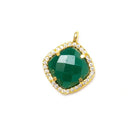 13.5mm Gold Bezel White CZ & Green Aventurine Cushion Pendant 1 piece - Beadsofcambay.com