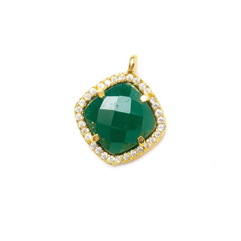 13.5mm Gold Bezel White CZ & Green Aventurine Cushion Pendant 1 piece - Beadsofcambay.com